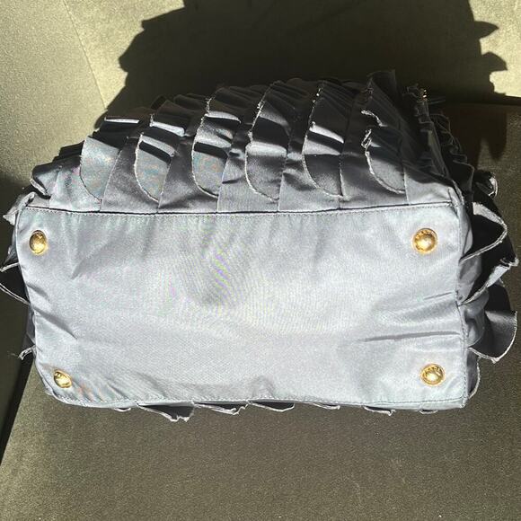Rare PRADA Tessuto Ruffle Tote Bag Gray w/ Keychain Gold Hardware - Picture 4 of 13